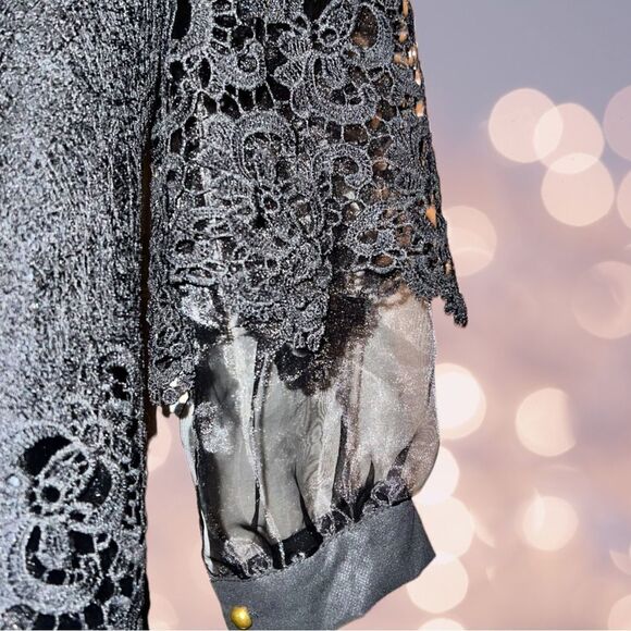 Gorgeous black sheer underneath and black lace overlay formal blouse - Picture 9 of 9
